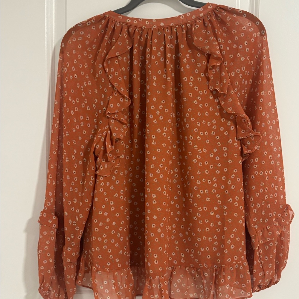 Vici Orange Ruffled Blouse with Long Sleeves - Picture 5 of 5